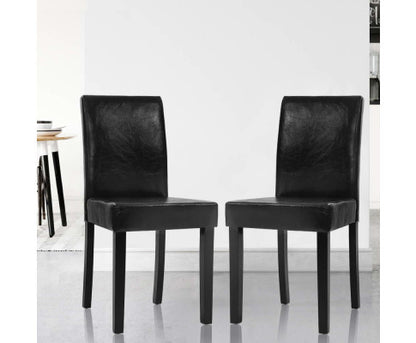 HELENA  (SET OF 2) PU LEATHER HIGH BACK DINING CHAIR - BLACK