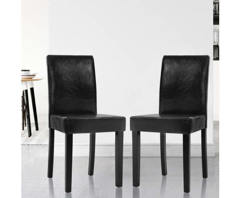 HELENA  (SET OF 2) PU LEATHER HIGH BACK DINING CHAIR - BLACK
