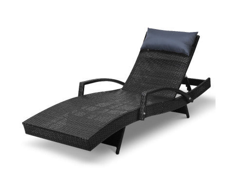 SPARROW OUTDOOR SUN LOUNGE WITH ARMREST - BLACK