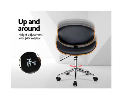 MOSS WINGED  WOODEN & LEATHER OFFICE CHAIR - BLACK