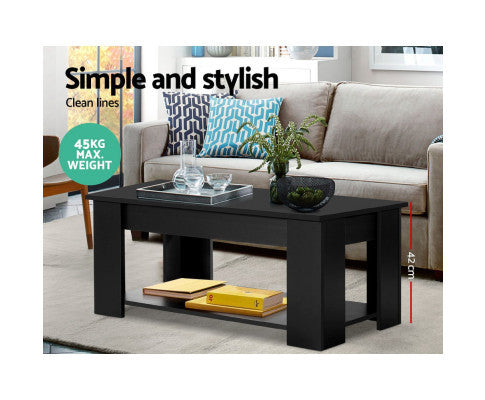 MECHANICAL COFFEE TABLE WITH LIFT-TOP - 980(W) x 500(D) - BLACK