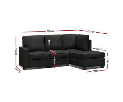 FINLAY 4 SEATER FABRIC LOUNGE SUITE - DARK GREY