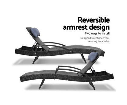 SPARROW OUTDOOR SUN LOUNGE WITH ARMREST - BLACK