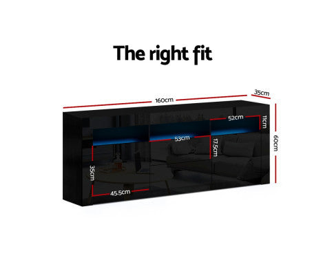HAMILTON TV CABINET ENTERTAINMENT UNIT WITH RGB LED - 600(H) X 1600(W) X 350(D) - HIGH GLOSS BLACK