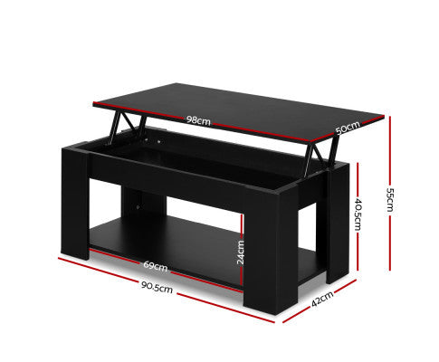 MECHANICAL COFFEE TABLE WITH LIFT-TOP - 980(W) x 500(D) - BLACK
