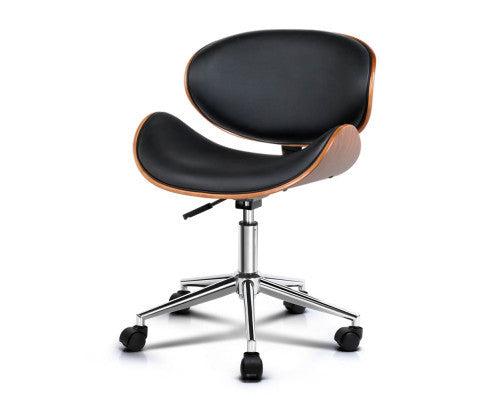 MOSS WINGED  WOODEN & LEATHER OFFICE CHAIR - BLACK