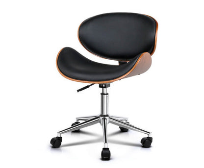 MOSS WINGED  WOODEN & LEATHER OFFICE CHAIR - BLACK