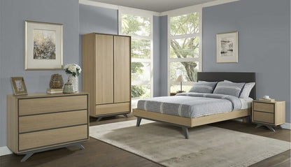 EXCLUSIVE COLLECTION: DOUBLE OR QUEEN BRUNEL SCANDI 6 PIECE (THE LOT) BEDROOM SUITE + STOOL - OAK & DARK GREY - FREE SHIPPING
