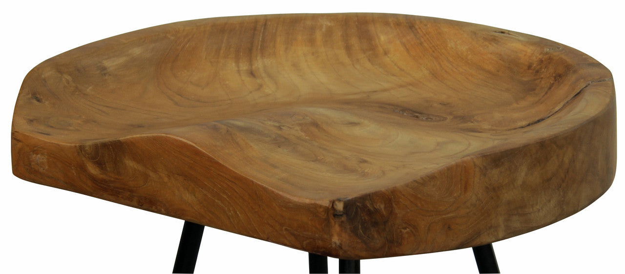 SADDLE SHAPE IRON BARSTOOL - 67CM - (BR-067-LBS) -  NATURAL TEAK
