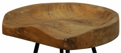 SADDLE SHAPE IRON BARSTOOL - 67CM - (BR-067-LBS) -  NATURAL TEAK