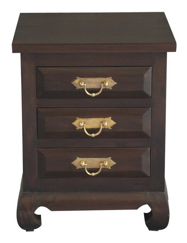 SHANGHAI 3 DRAWER RING / CHUNKY BEDSIDE - RING HANDLE (BS 003 OL RJ) - MAHOGANY OR CHOCOLATE