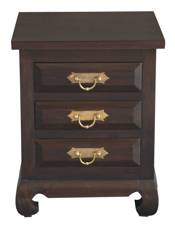 3 DRAWER SEOUL BEDSIDE WITH CHUNKY HANDLE (BS 003 OL RJ) - MAHOGANY OR CHOCOLATE