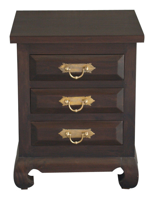 3 DRAWER SEOUL BEDSIDE WITH CHUNKY HANDLE (BS 003 OL RJ) - MAHOGANY OR CHOCOLATE
