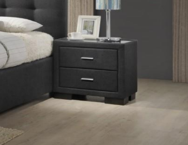 TURRAMURRA / GUARDIAN 2 DRAWER LINEN FABRIC BEDSIDE TABLE - DARK GREY