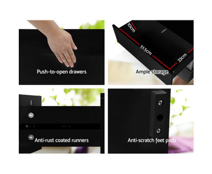 HAMILTON 2 DRAWER BEDSIDE TABLE WITH RGB LED – HIGH GLOSS BLACK