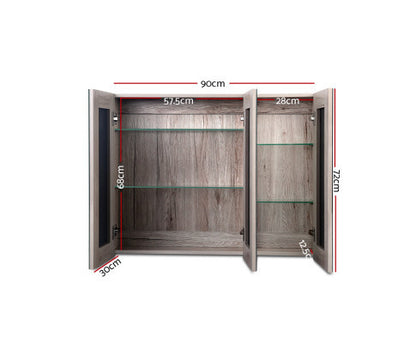 PERNELLE 3 DOOR BATHROOM STORAGE CABINET WITH VANITY MIRROR - NATURAL