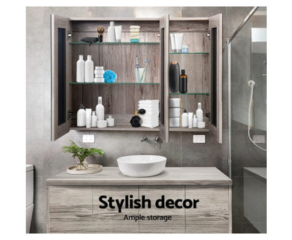 PERNELLE 3 DOOR BATHROOM STORAGE CABINET WITH VANITY MIRROR - NATURAL