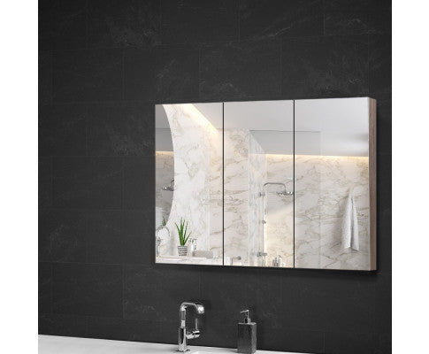 Pernelle 3 Door Bathroom Storage Cabinet With Vanity Mirror - Natural