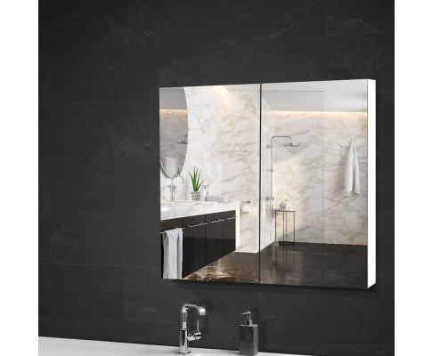 Pernelle 2 Door Bathroom Storage Cabinet With Vanity Mirror - White