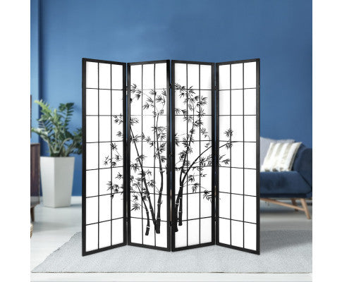 Hartley Room Divider Privacy Screen Foldable 4 Partition Stand - Black & White