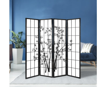 HARTLEY  ROOM DIVIDER PRIVACY SCREEN  FOLDABLE 4 PARTITION STAND -  BLACK & WHITE