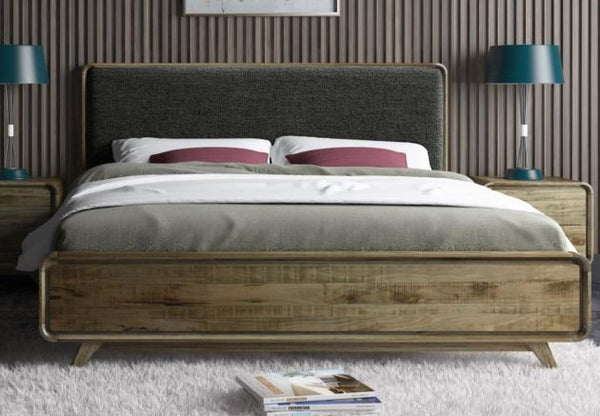 KING  ALBERDINE ASHWWOD BED WITH UPHOLSTERED HEADBOARD - (MODEL-1-12-5-24-1-14-4-18-1) - NATURAL