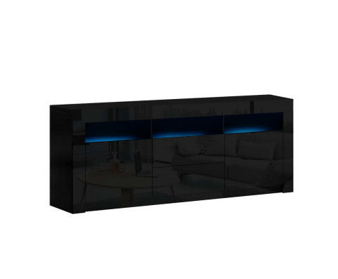 HAMILTON TV CABINET ENTERTAINMENT UNIT WITH RGB LED - 600(H) X 1600(W) X 350(D) - HIGH GLOSS BLACK