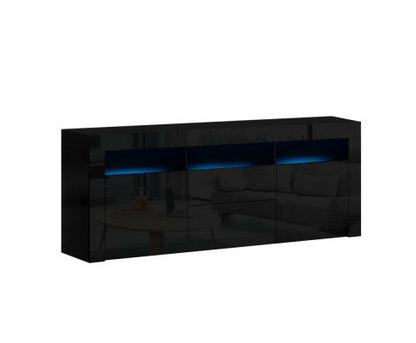 HAMILTON TV CABINET ENTERTAINMENT UNIT WITH RGB LED - 600(H) X 1600(W) X 350(D) - HIGH GLOSS BLACK