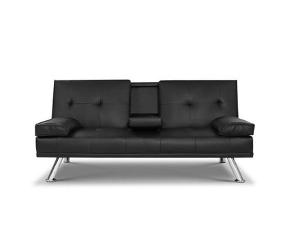 TERRAN PU LEATHER 3 SEATER SOFA BED RECLINER LOUNGE - BLACK