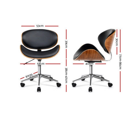 MOSS WINGED  WOODEN & LEATHER OFFICE CHAIR - BLACK