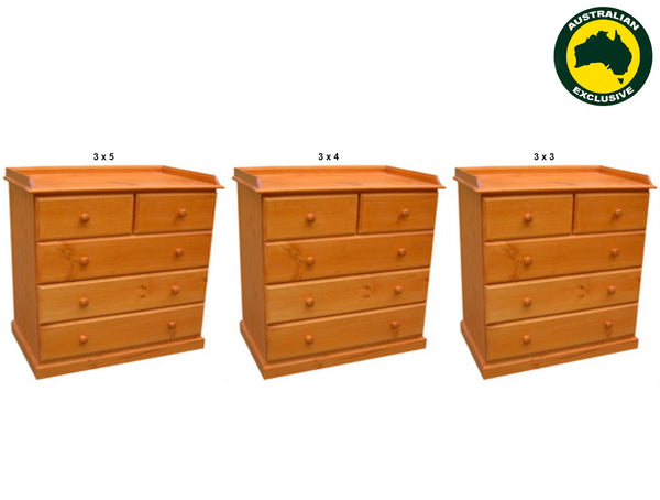 KIDDLES (AUSSIE MADE) CHANGE TABLE WITH 5 DRAWERS COLLECTION - ASSORTED STAINED COLOURS - STARTING FROM $899