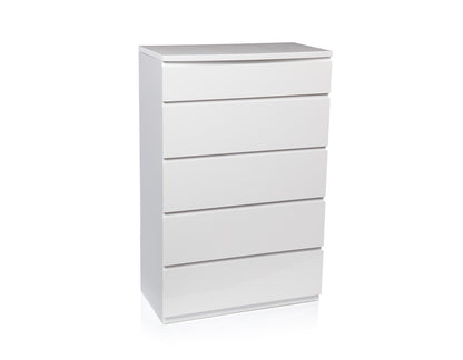 ROGAN 5 DRAWER TALLBOY CHEST WITH OPEN MIRROR - (LS 718 TB) - HIGH  GLOSS WHITE