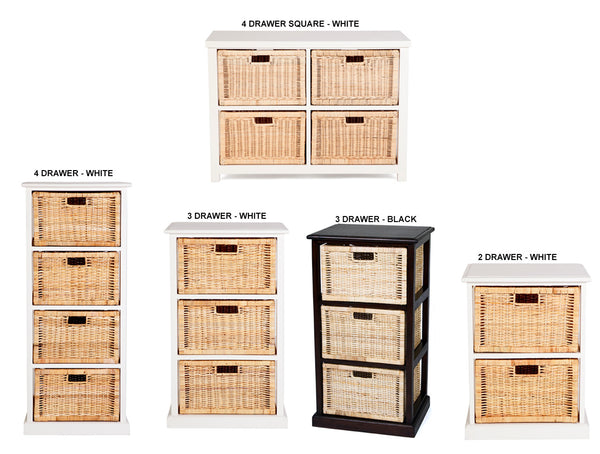 BALINESE CANE STORAGE DRAWERS COLLECTION - ASSORTED COLOURS - STARTING FROM $299