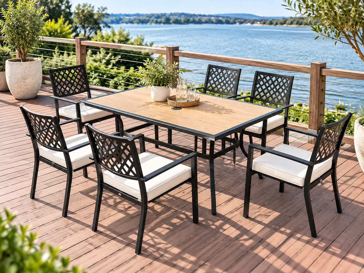 Ballin 7-Piece Outdoor Dining Setting – Black Steel Frame