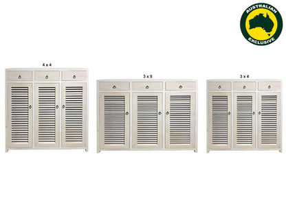 BANDY (AUSSIE MADE) 3 DOOR / 3 DRAWER SHOE CABINET COLLECTION - ASSORTED STAINED COLOURS
