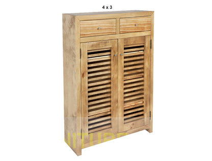 BANDY (AUSSIE MADE) SHOE CABINET WITH 2 LATTICE DOORS / 2 DRAWERS COLLECTION - ASSORTED STAINED COLOURS