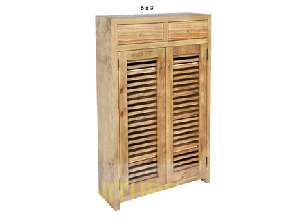 BANDY (AUSSIE MADE) SHOE CABINET WITH 2 LATTICE DOORS / 2 DRAWERS COLLECTION - ASSORTED STAINED COLOURS