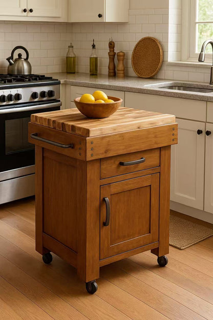 BATANG WORK TIMEWORN BUTCHERS BLOCK HARDWOOD TOP BENCH WITH DRAWER (MODEL:3908) - 860(H) x 700(W) x 560(W) - COUNTRY WALNUT