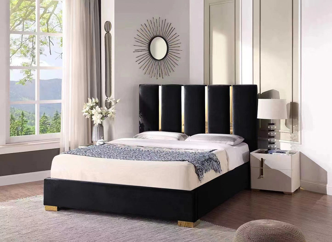 Queen Prescott Velvet Fabric Fancy Bed - As Pictured