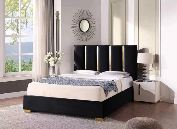 QUEEN PRESCOTT VELVET FABRIC FANCY BED - AS PICTURED
