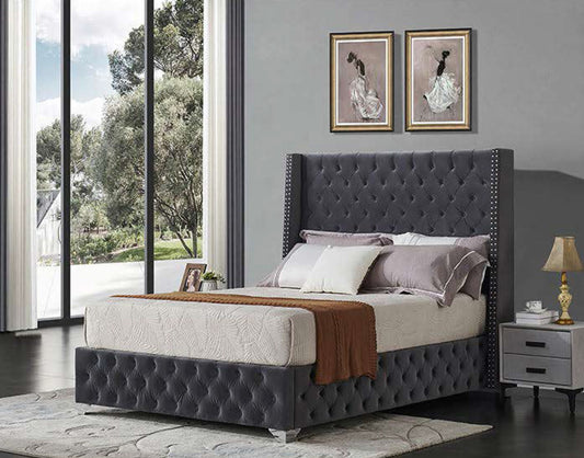 QUEEN SCHUYLKILL LEATHERETTE / LINEN / VELVET WINGED BED  - ASSORTED COLOURS