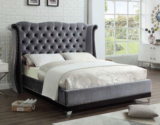 QUEEN HAWTHORNE LEATHERETTE / LINEN / VELVET WINGED BED  - ASSORTED COLOURS