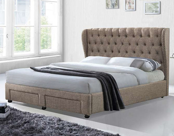 QUEEN LIVERMORE LEATHERETTE / LINEN / VELVET BED  - ASSORTED COLOURS