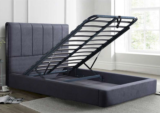 QUEEN SACRAMENTO LEATHERETTE / LINEN / VELVET GAS LIFT BED  - ASSORTED COLOURS