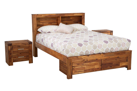 ADRIAN QUEEN HARDWOOD BOOKCASE BED WITH 2 FOOTEND DRAWERS - (MODEL:BR580Q) - JAVA RUSTIC