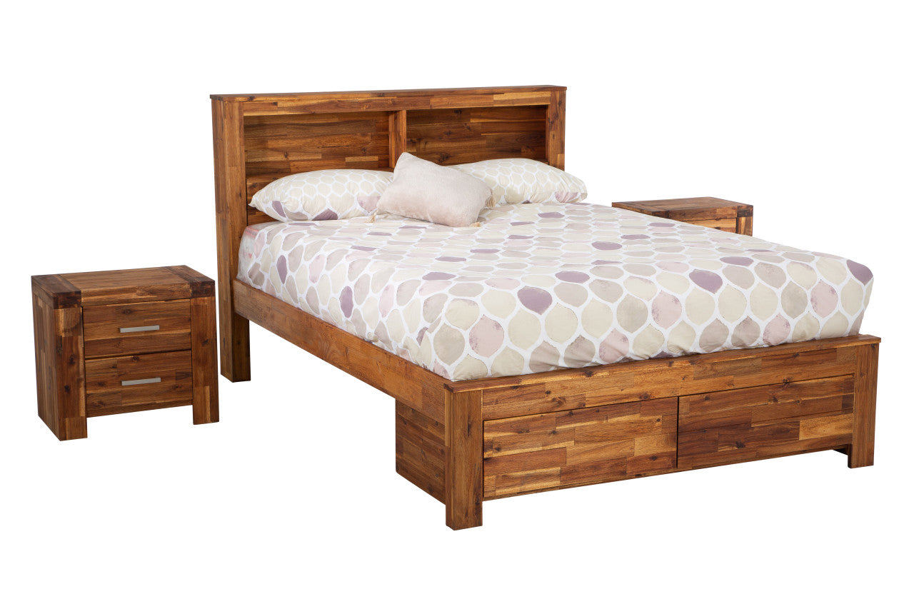 Adrian King Hardwood Bookcase Bed With 2 Footend Drawers - (MODEL:BR580K) - Java Rustic
