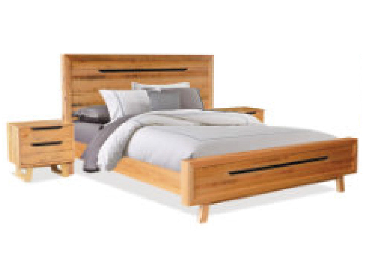 HERRERA KING 3 PIECE (BEDSIDE) BEDROOM SUITE - TASSIE OAK - ROUGH SAWN