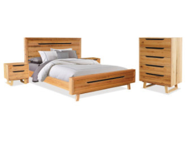HERRERA KING 4 PIECE (TALLBOY) BEDROOM SUITE - TASSIE OAK - ROUGH SAWN