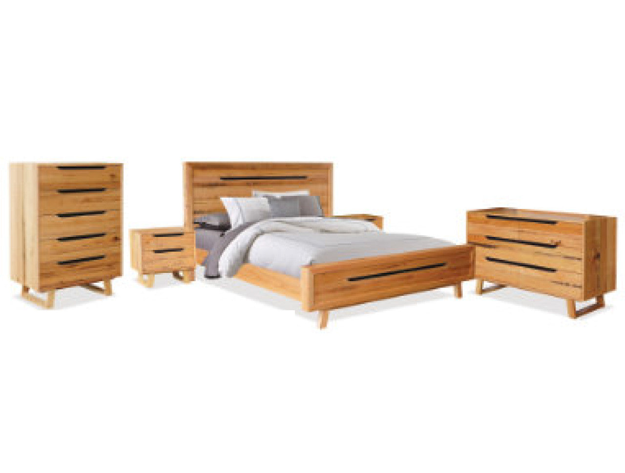 HERRERA KING 5 PIECE (DRESSER) BEDROOM SUITE - TASSIE OAK - ROUGH SAWN