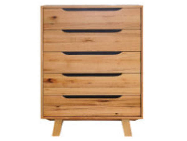 HERRERA 5 DRAWER TALLBOY - TASSIE OAK - ROUGH SAWN